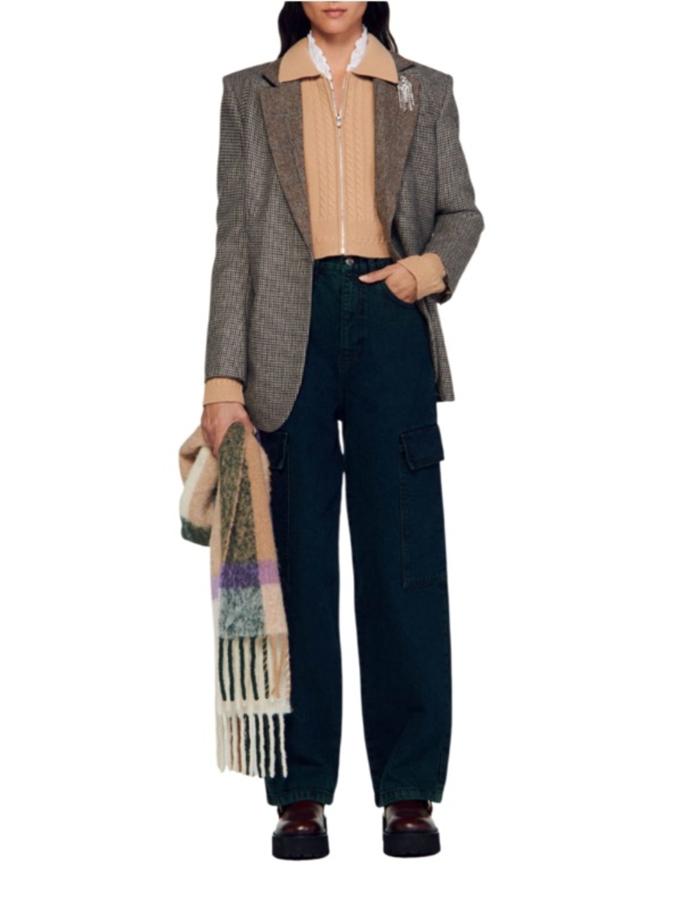 Sandro Tan  Wool Cable Knit Zipper Crop
Cardigan Size 0 NWOT - Picture 6 of 15